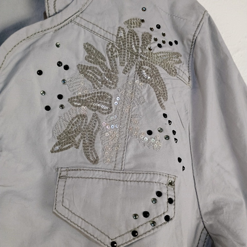 Lane Bryant Stretch Blazer‎ Jacket Womens Size 14 Gray Cotton Full Zip Beaded - Picture 8 of 13